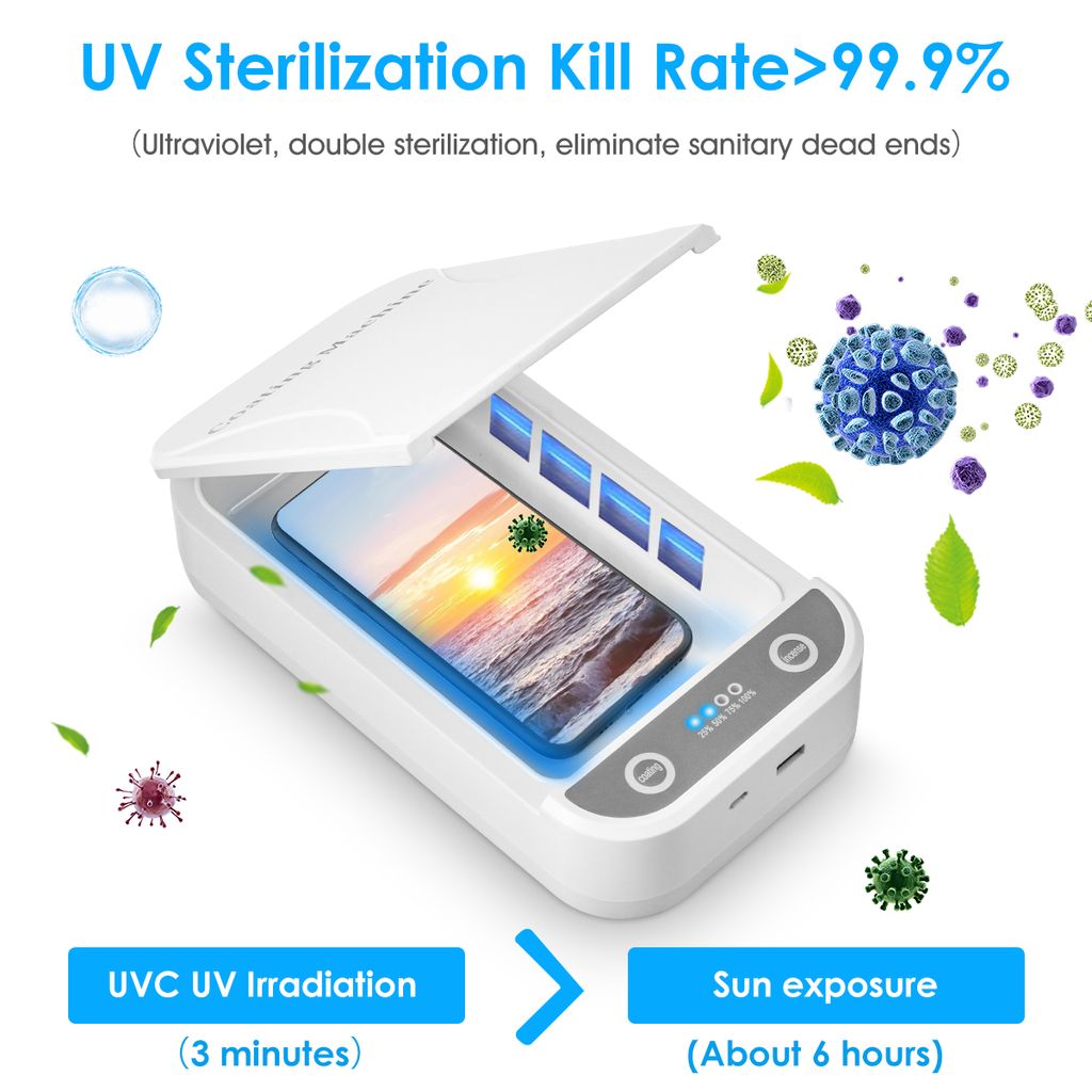 Weiß UV Sterilisator Desinfektion Box Multifunktional UV Handy Sterilisator Desinfektionsbox Haushaltssterilisator für iPhone Android Uhren Handschuhe Babyflaschen und Gläser 