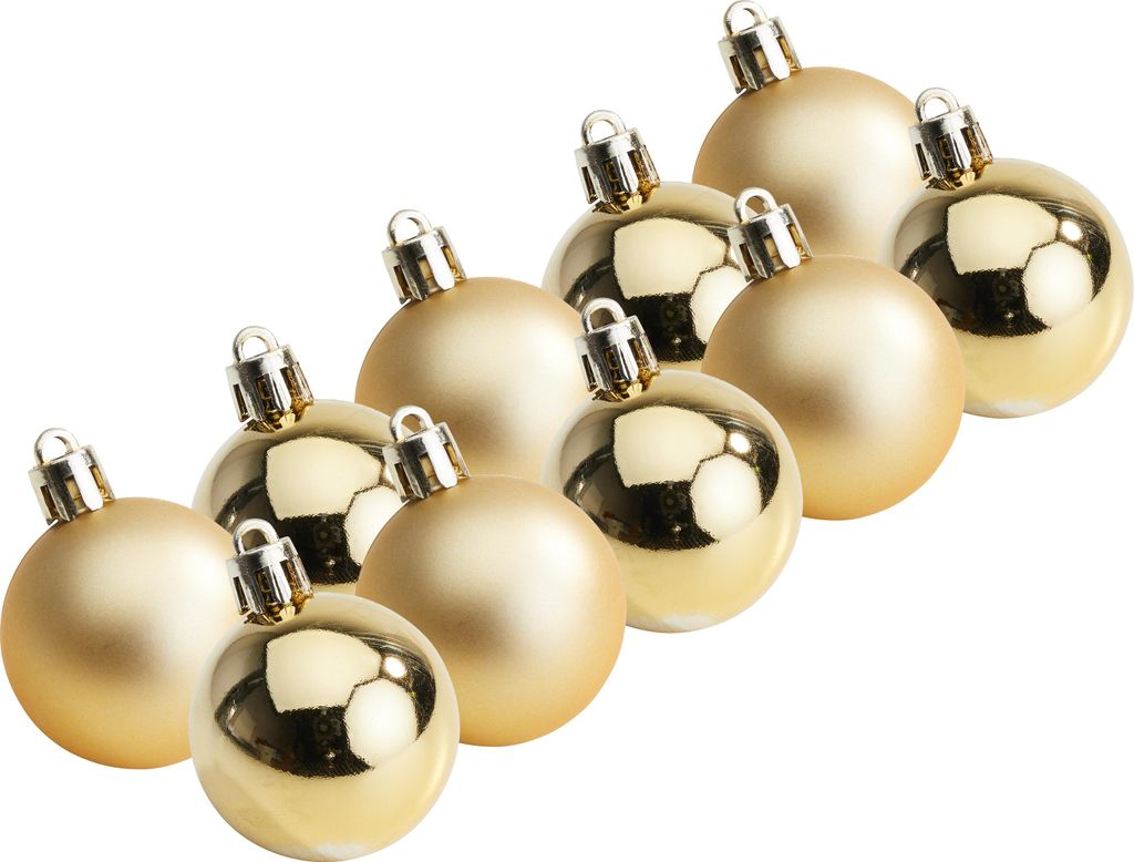 Weihnachtskugeln aus Kunststoff, 10 Stück, Ø 4,4 cm Gold