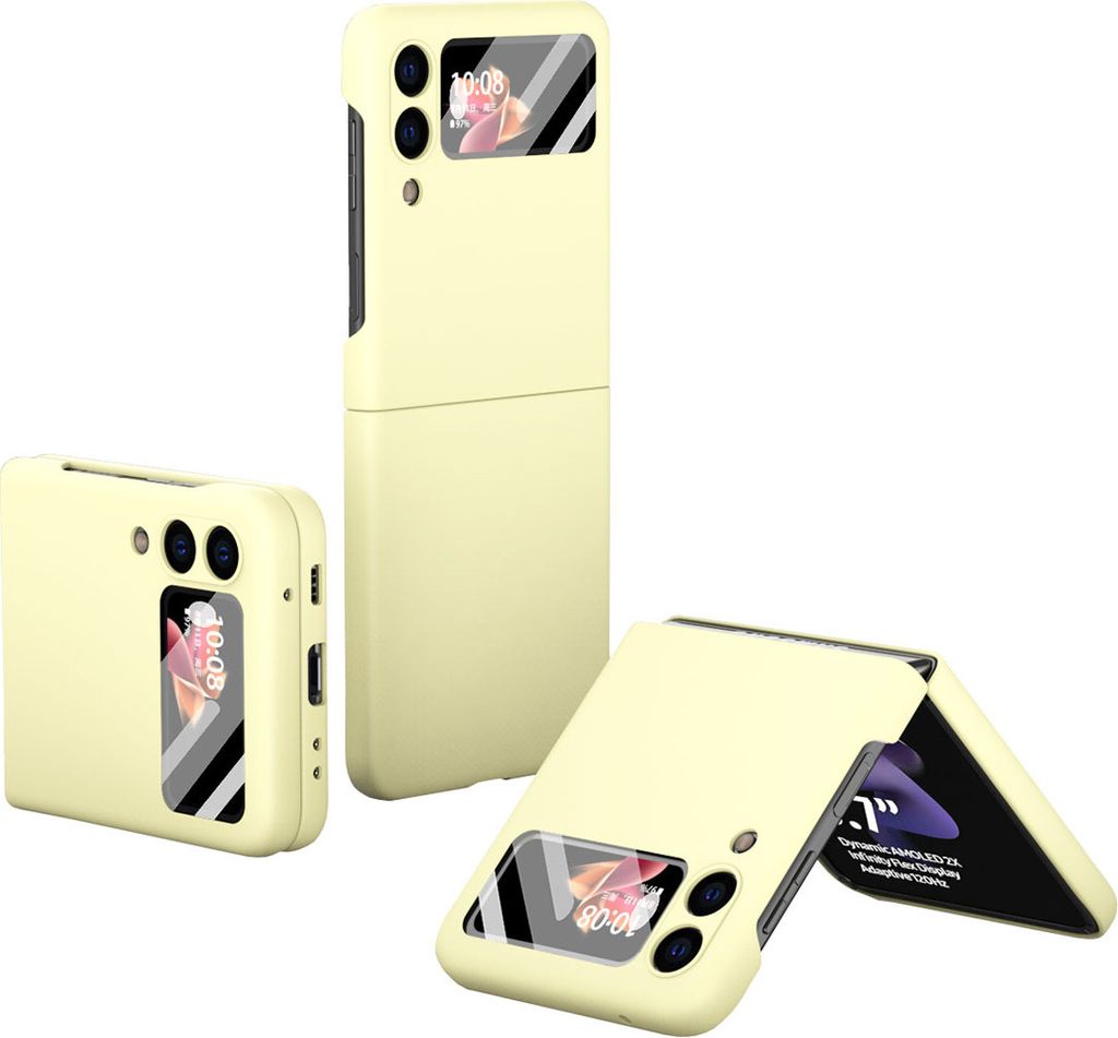 Galaxy Z Flip3 5G Hülle, Harte PC Slim mit Gehärtetem Glas Handyhülle Schutzhülle für Samsung Galaxy Z Flip 3 5G Gelb