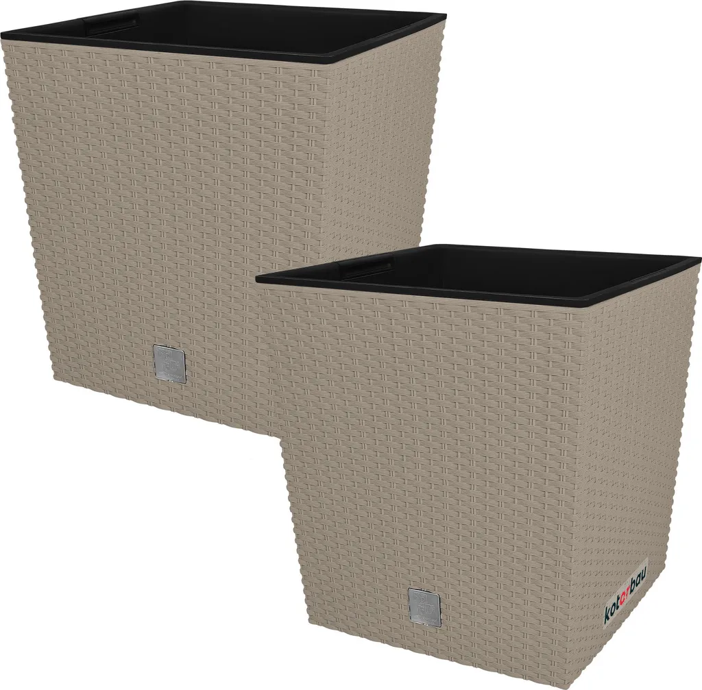 KOTARBAU Set de 2 Pots de Fleurs 15,8 L Mocca en Plastique Effet Rotin