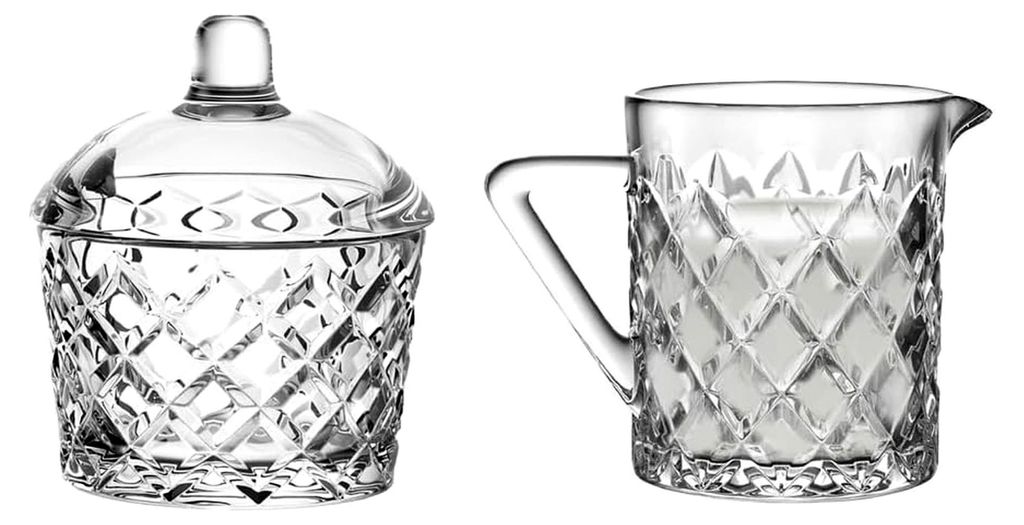 Zuckerdose 210 ml und Milchkanne 200 ml Karo aus Glas, Transparent