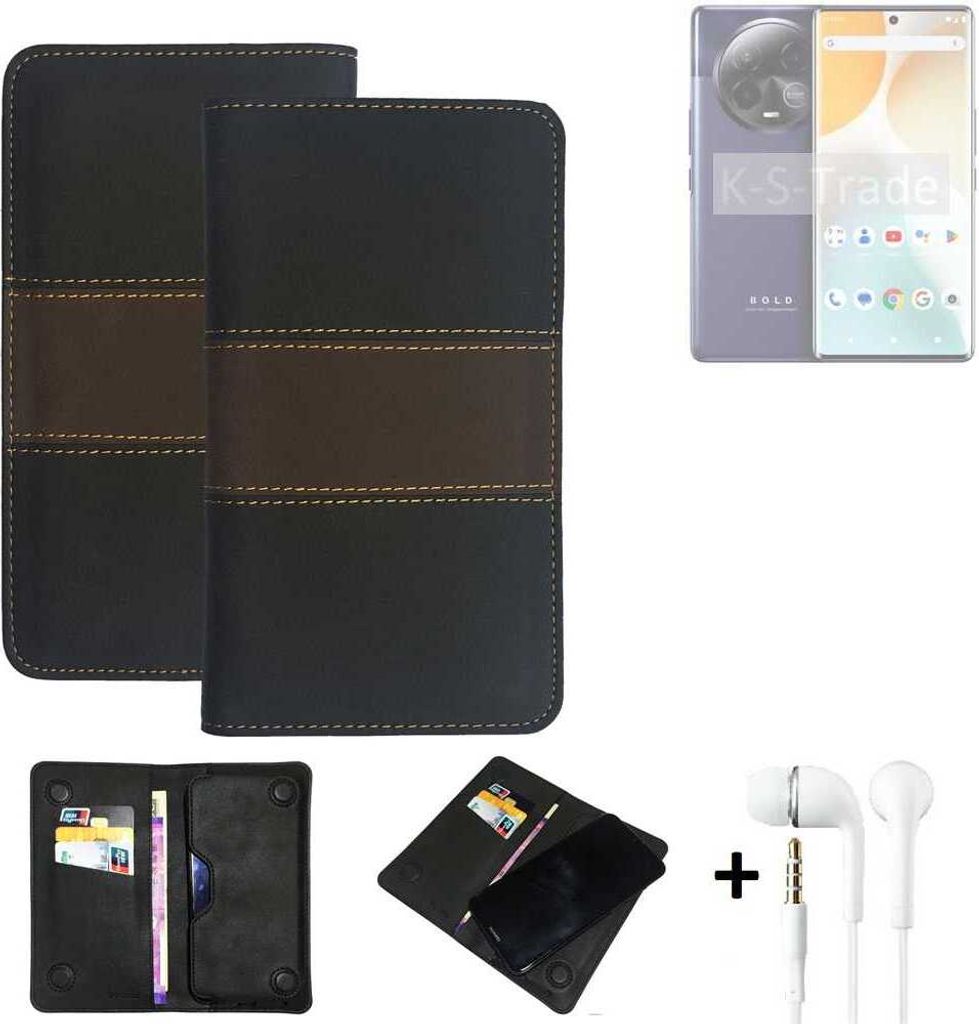 K-S-Trade Handyhülle + Kopfhörer kompatibel mit BLU Bold K50 Schutzhülle Walletcase Bookstyle Tasche Schutz Case Hülle Wallet Cover Kunstleder