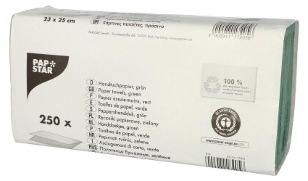 250 Papstar Blatt Handtuchpapier V-Falz 23 cm x 25 cm grün Produktbild 