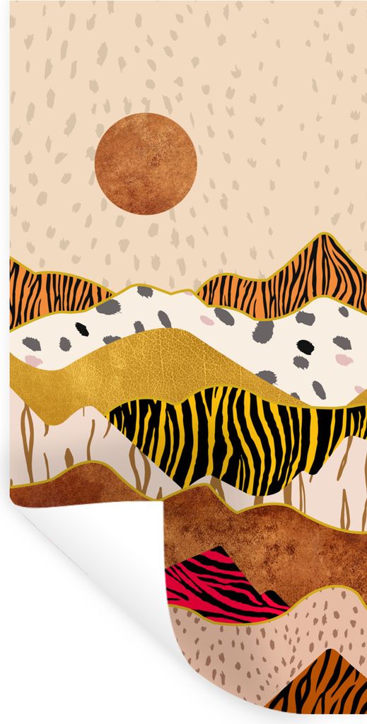 MuchoWow Wandtattoo Wandsticker Wandaufkleber Tiger Druck - Pastell - Gold - Druck - Tiger - Abstrakt 40x80 cm Selbstklebend und Repositionierbar...