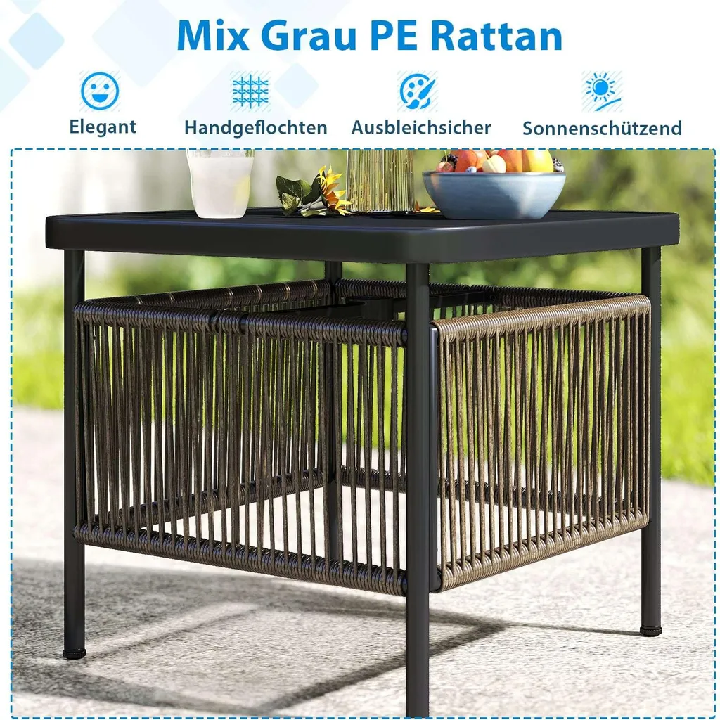 Table basse d'appoint en rotin synthétique étanche gris anthracite