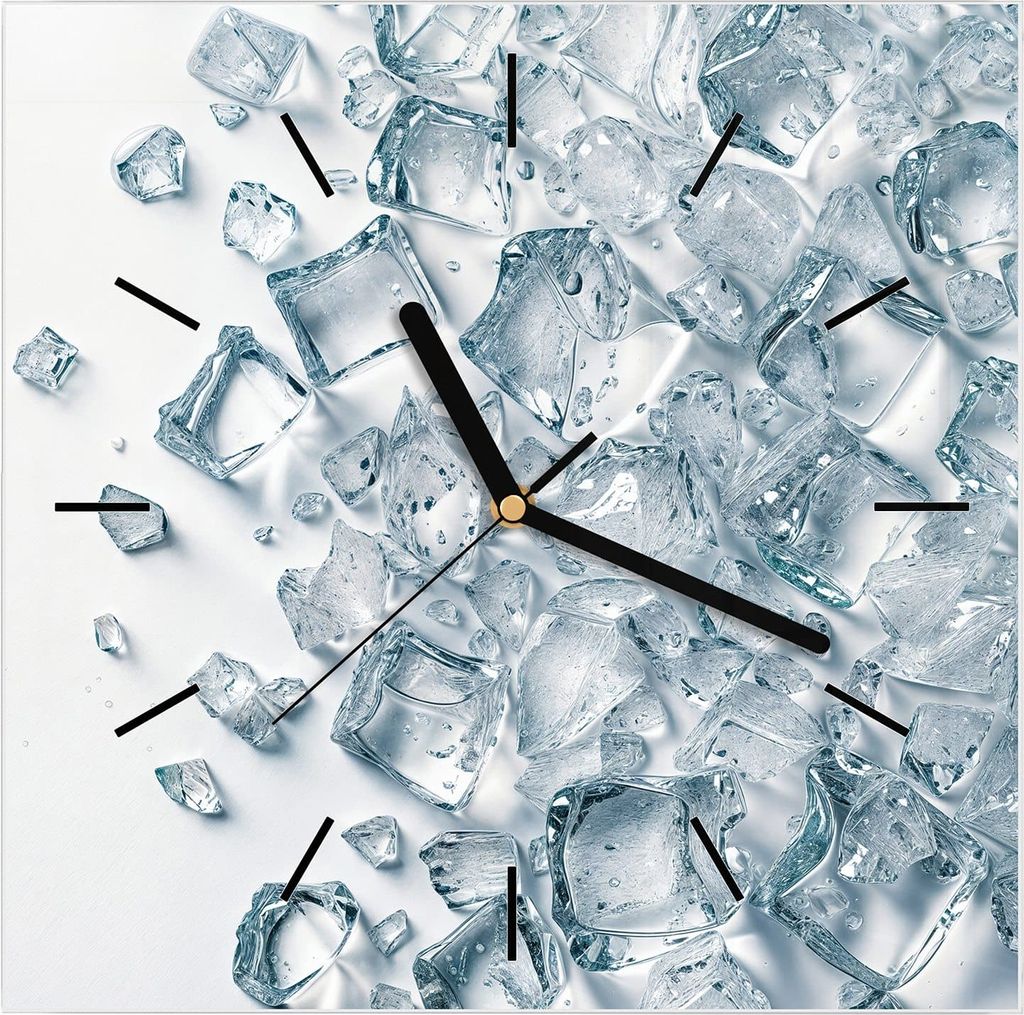 Wanduhr aus Glas mit Motiv Eiswürfel Haufen- 30 x 30 cm - inkl. Aufhängesystem