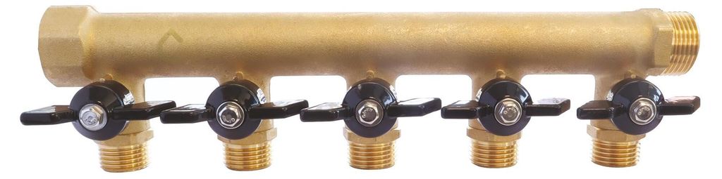SOMATHERM FOR YOU - Messingverteiler mit integriertem Mini-Ventile - 5 Abfahrten Male 15/21-20/27 Female Input - Output Buck 20/27