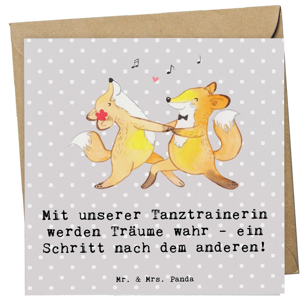 Mr. & Mrs. Panda Klappkarte Tanzen Trainerin - Grau Pastell - Geschenk, Inspiration, Sportart, Motivation durch Tanz, Grußkarte, Engagement, Conte...