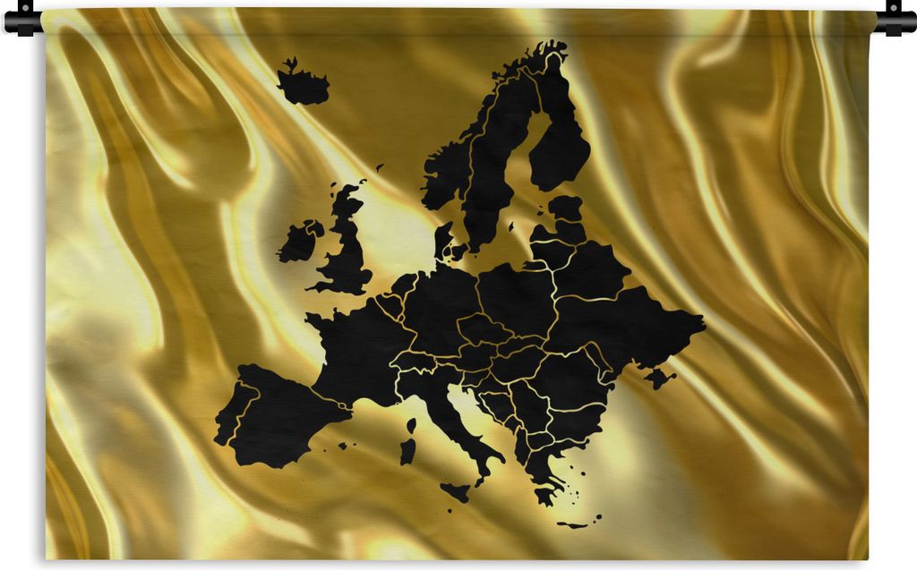MuchoWow Wandteppich Wandbehang Karte von Europa - Schwarz und Gold 60x40 cm Tapisserie Dekoration Wandtuch - Wanddekorationen