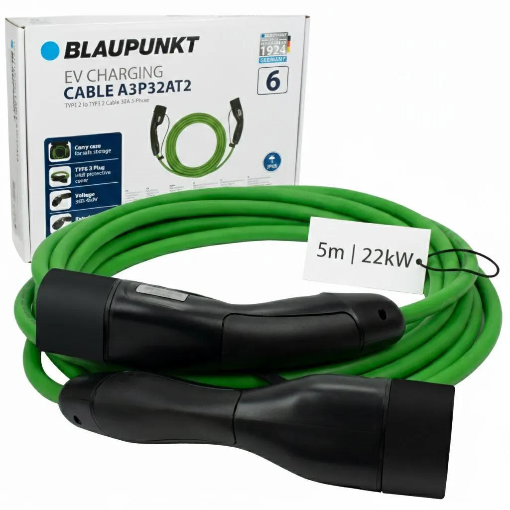 Câble Blaupunkt triphasé 16A 11kW Type 2 haute performance 5m EV