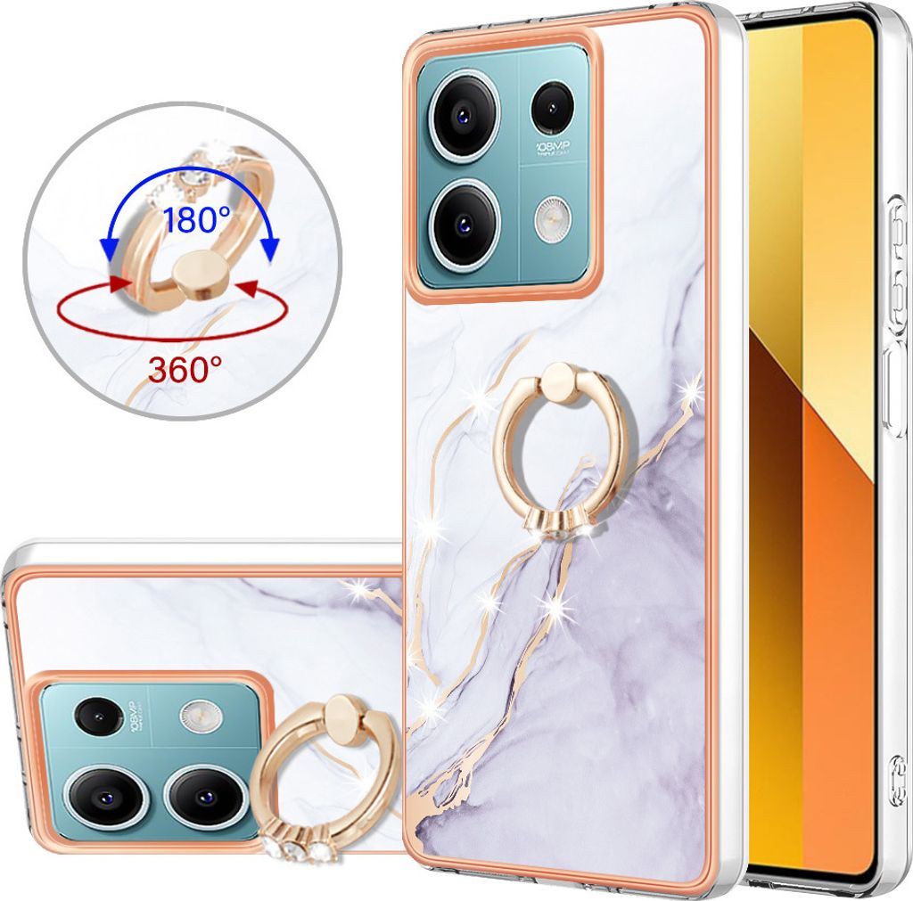 Hülle für Xiaomi Redmi Note 13 5G Muster TPU Silikon Stoßdämpfer Bumper Schutzhülle mit Ring Ständer Weiß