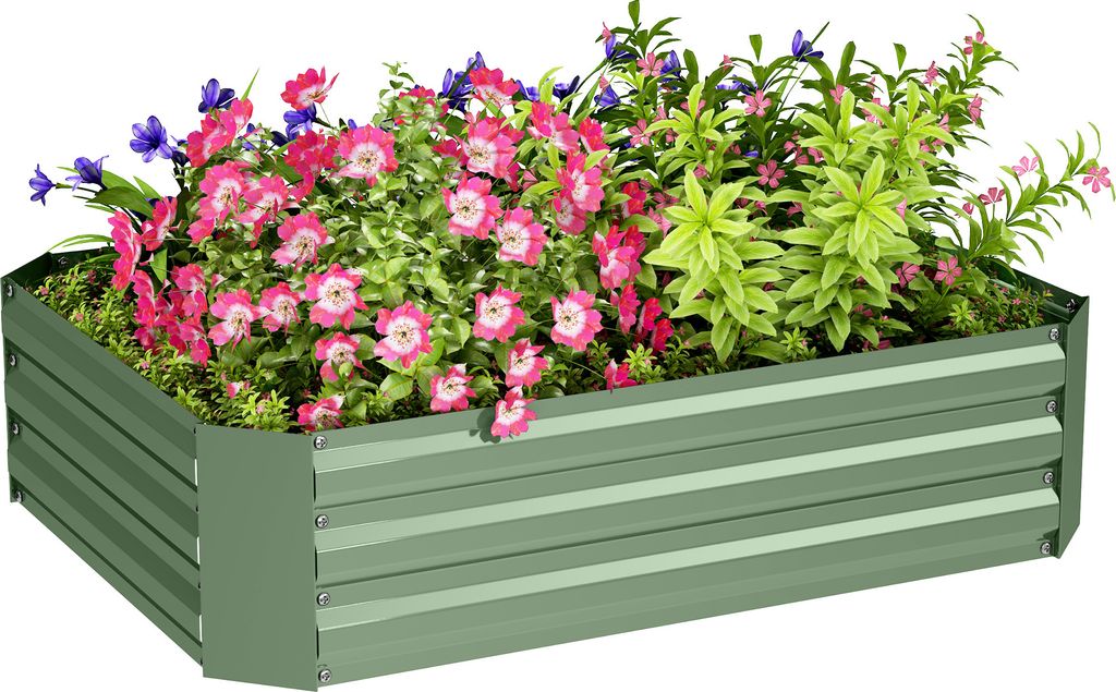 Outsunny Hochbeet aus Stahl, Pflanzbeet Frühbeet Gartenbeet Blumenkasten stapelbar, Pflanzkasten Gemüsebeet 120x90x30cm für Garten Balkon, Pflan...