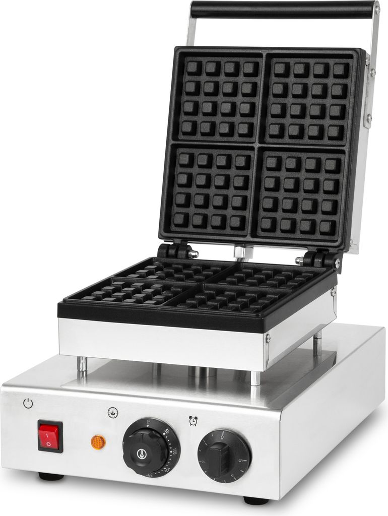 VERTES Waffeleisen belgische Waffel, 4 Waffeln gleichzeitig, 80 Stück pro Stunde, regelbar 0-300°C, Timer, teflonbeschichtet