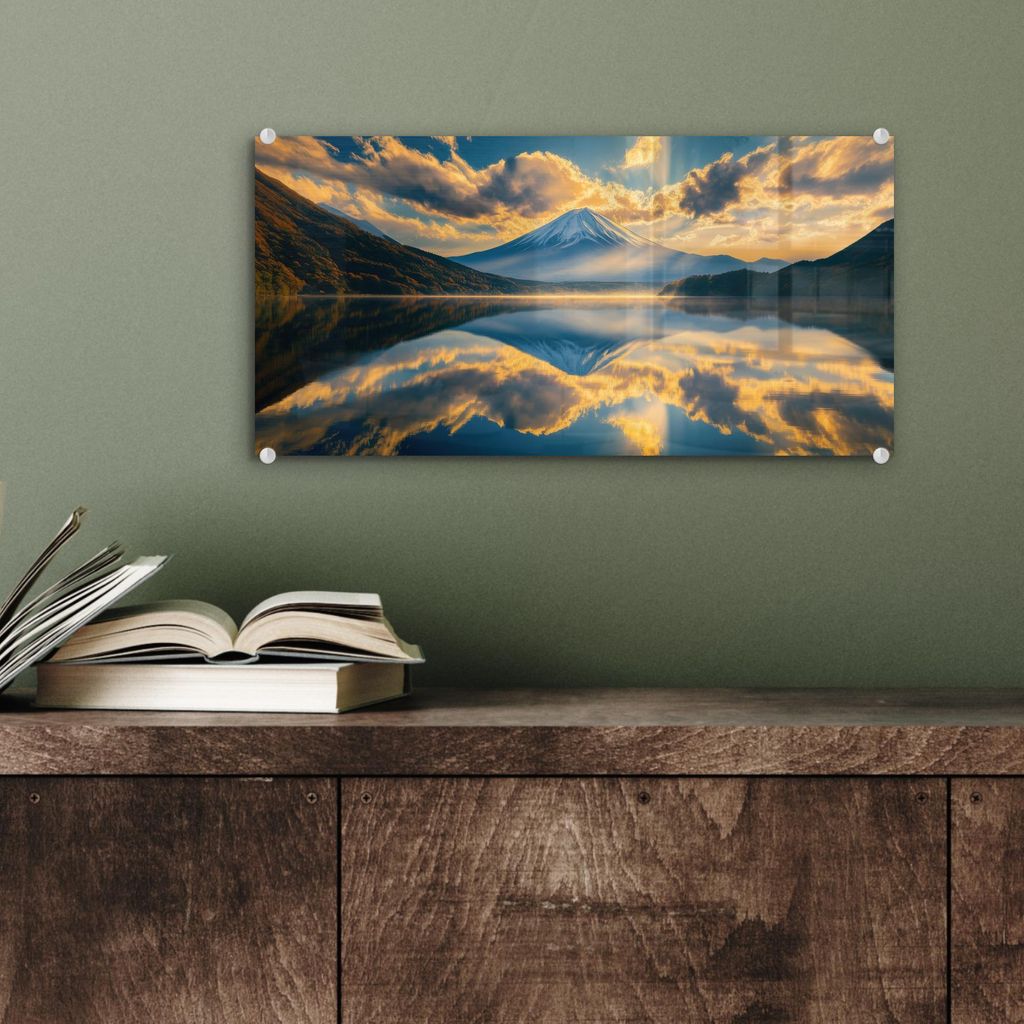 MuchoWow Glasbilder - Bilder auf Wandbild - Foto auf Glas Berg - Fluss - Sonnenuntergang 40x20 cm Wanddekoration aus Glas - Acrylglasbild - Acrylbi...