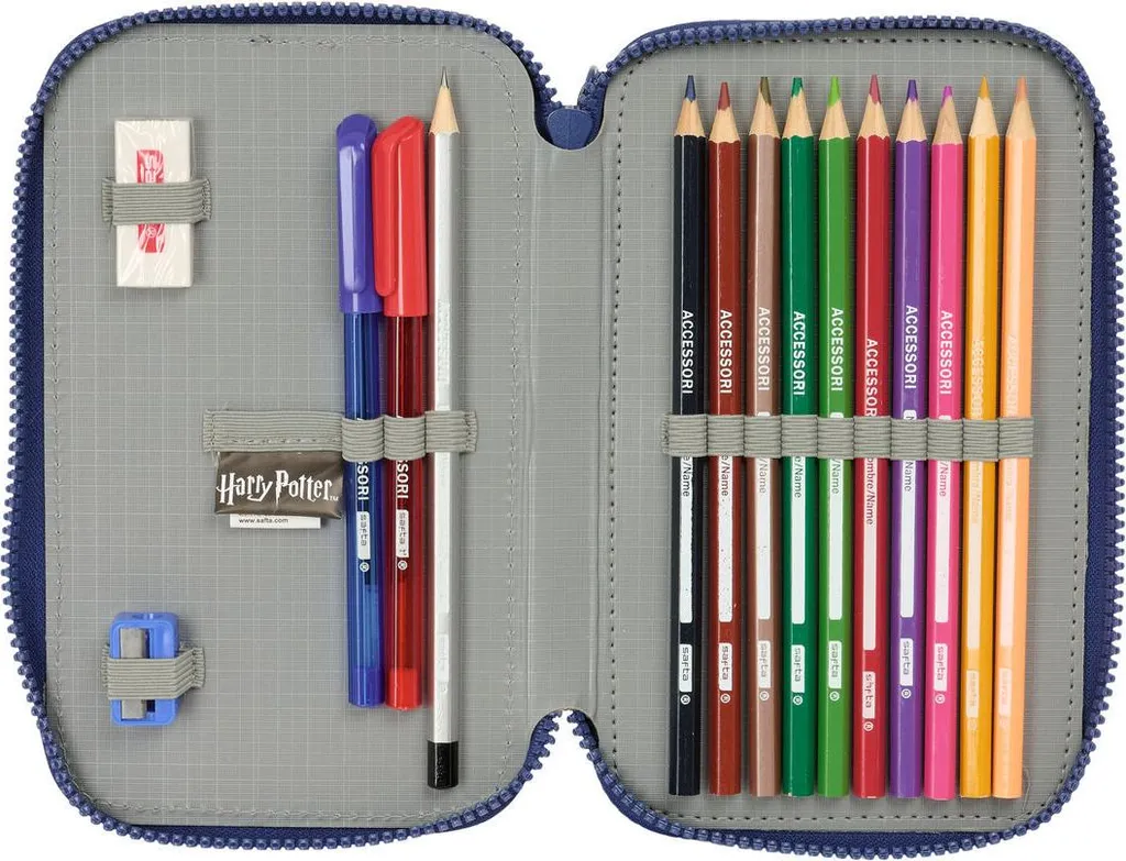 Trousse garnie Harry Potter 2 compartiments bleu marine pour l'école