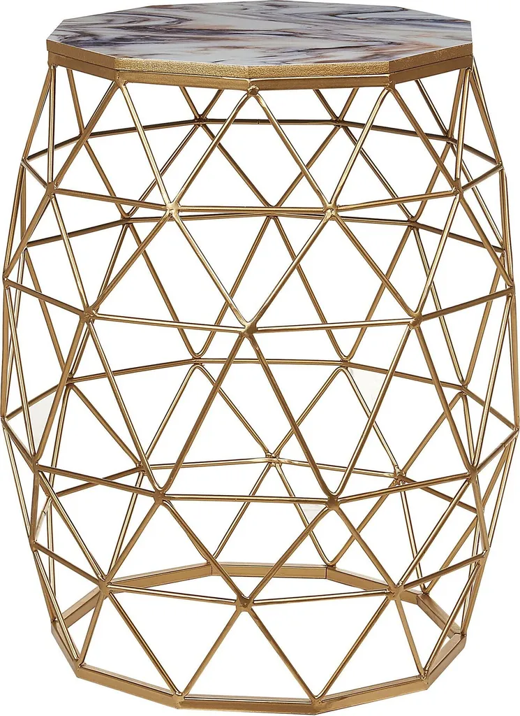 Table basse BELIANI avec cadre en fer doré et plateau effet marbre chic