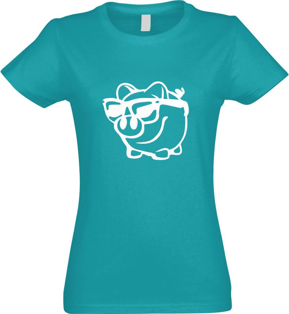Kiwistar - T-Shirt tailliert - Damen - türkis - Sparschwein Spardose - mit Motiv Bedruckt - Funshirt Design - Sport - Freizeit - Damen - S