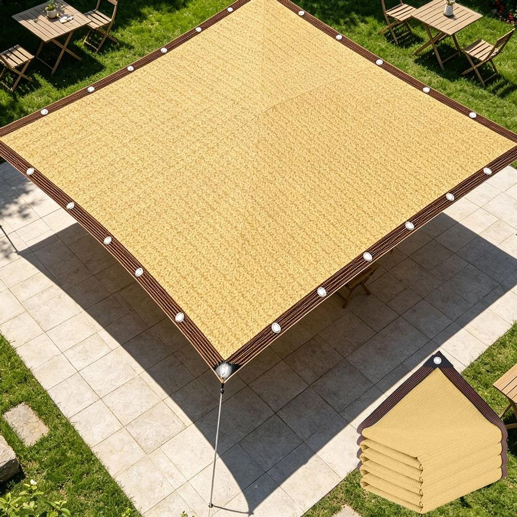 Sonnensegel 2x2M Quadrat, Schattierungsnetz mit Ösen Gelb Produktbild 