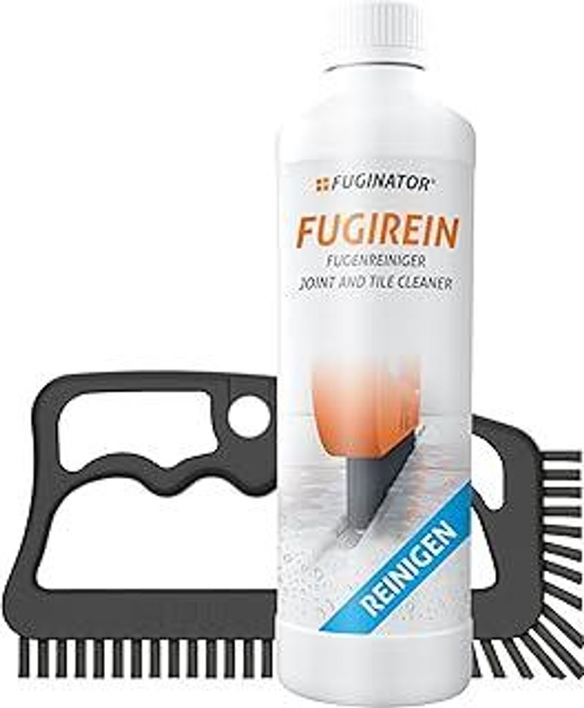 FUGINATORFugenbürste grau/grau inkl. Fugenreiniger 250 ml - Fugenreinigungsset - Bürste zur Fugenreinigung in Bad, Küche und Haushalt