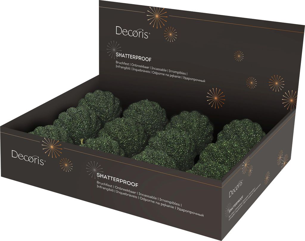 Weihnachtskugeln Kunststoff 8cm Glitzer geriffelt 12er Set Piniengrün