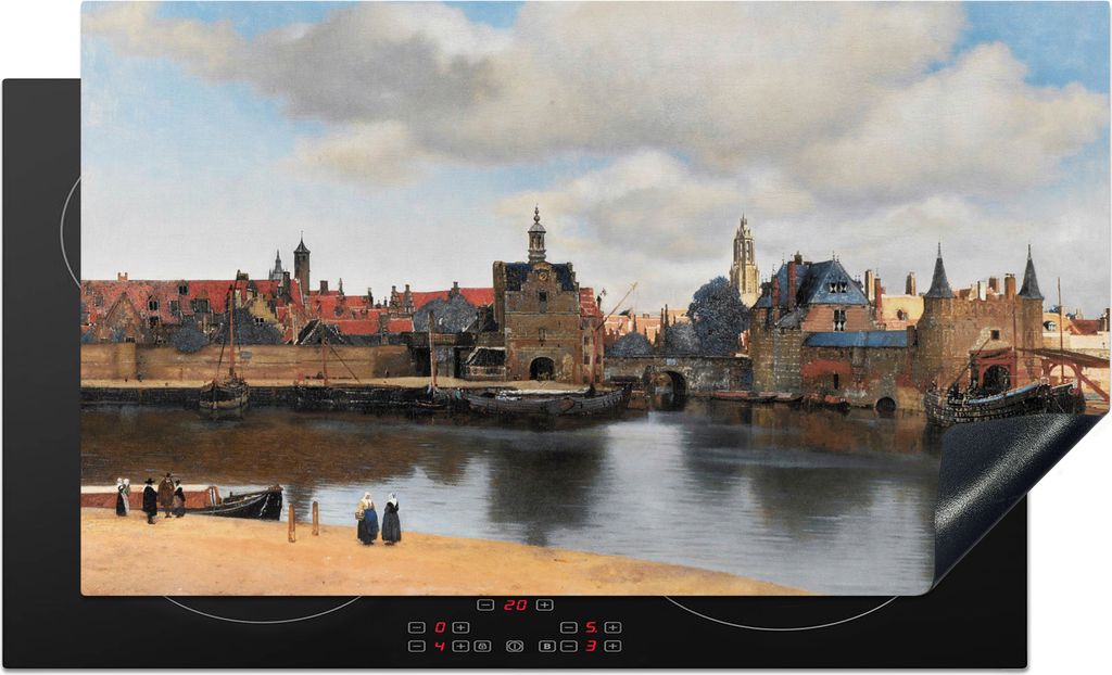 KitchenYeah Herdabdeckplatte Vermeer - Stadt - Alte Meister - Kunst , 91x52cm, Küche Deko, Glaskeramikkochfeld Herdabdeckung, Abdeckplatte fùr ...