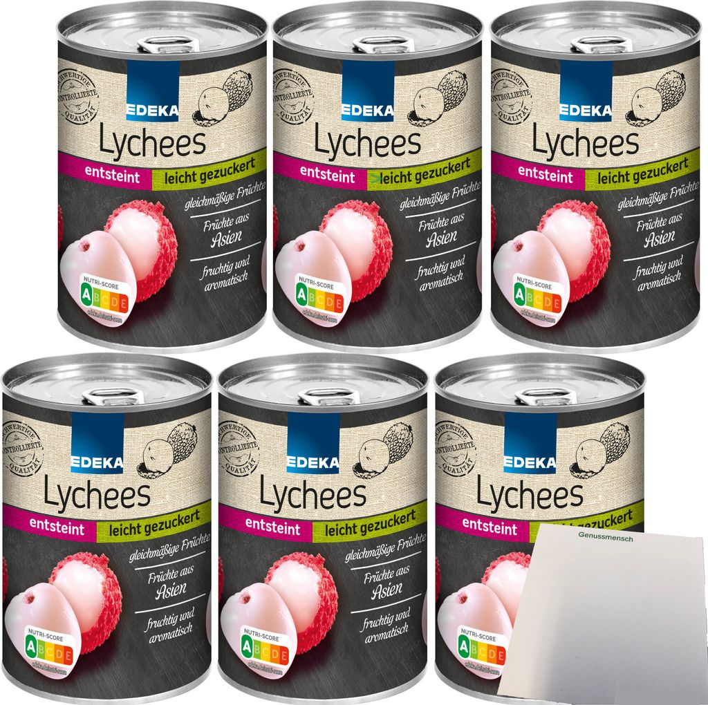 Edeka Lychees leicht gezuckert fruchtig und aromatisch 6er Pack (6x425g Dose) + usy Block