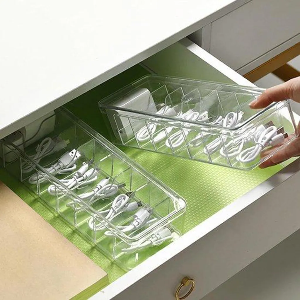 Rangement câbles bureau pour éviter les nœuds - 8 compartiments clairs