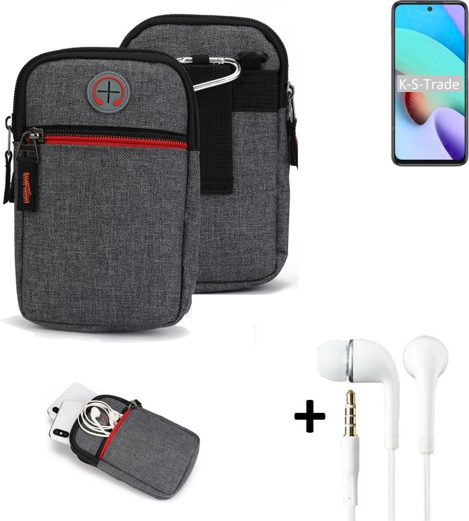 K-S-Trade Gürteltaasche + Kopfhörer kompatibel mit Xiaomi Redmi 10 2022 Handy Tasche Holster Schutz Hülle Handy Hülle grau Zusatzfächer 1x