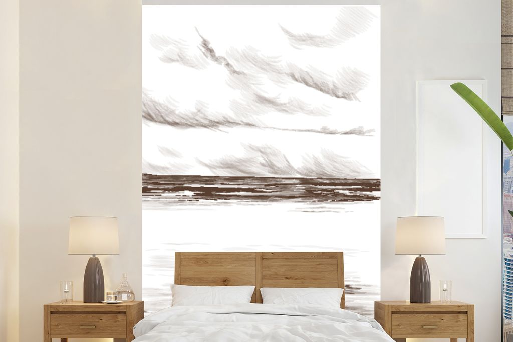 MuchoWow Fototapete für Wohnzimmer oder Schlafzimmer Wandtapete Vinyl Motivtapete Meer - Himmel - Strand - 145x220 cm - Wanddekoration