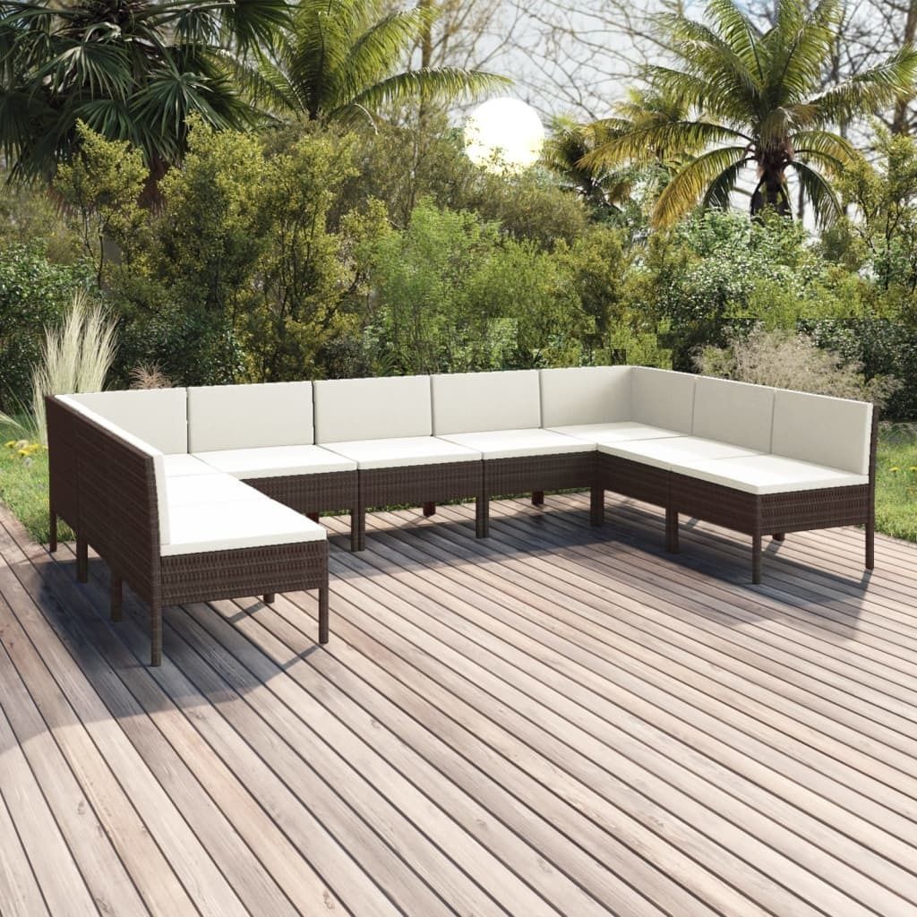 "2024 Moderne" 9-tlg. Garten-Lounge-Set mit Auflagen Poly Rattan Braun - Gartenset Sitzgruppeen Neu6135805