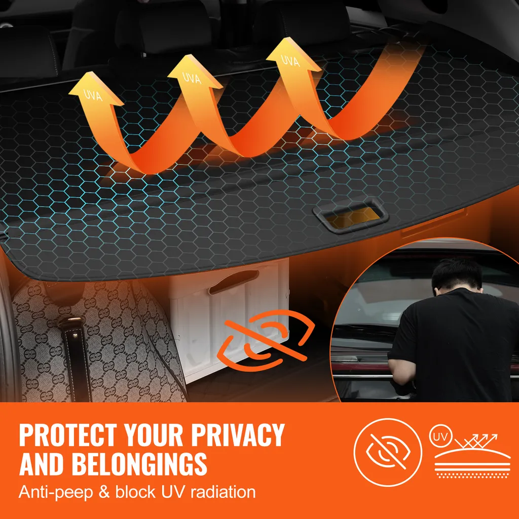 SucceBuy copertura retrattile del bagagliaio, copertura di sicurezza impermeabile del bagagliaio per Jeep Grand Cherokee 2 file 2022-2024, copertura posteriore resistente ai raggi UV in lega di alluminio e materiale PVC - 3