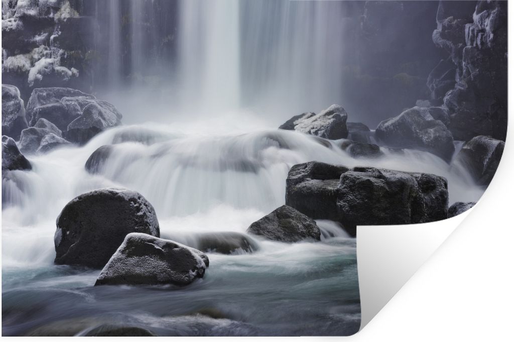 MuchoWow Wandtattoo Wandsticker Wandaufkleber Wasserfall - Steine - Natur 90x60 cm Selbstklebend und Repositionierbar - Aufkleber