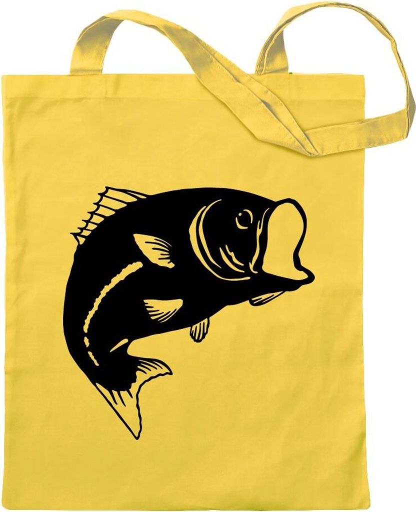Kiwistar - Baumwolltasche - gelb - Fisch Lachs Karpfen - Tragetasche Stoffbeutel Umhängetasche langer Henkel