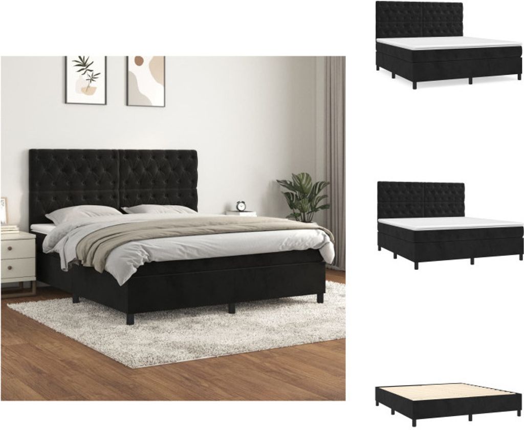 vidaXL Boxspringbett mit Matratze Schwarz 160x200 cm Samt - Betten & Bettgestelle