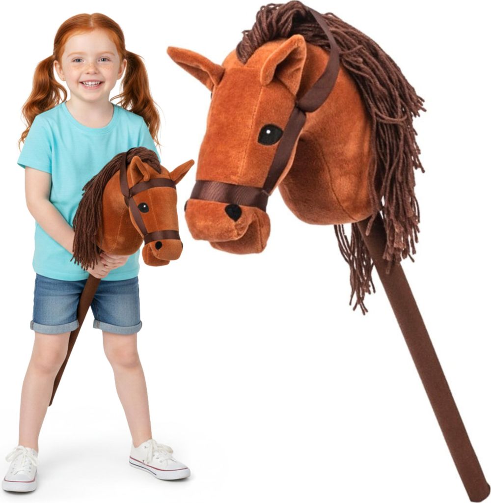 Hobby horse głowa konia na kiju dźwięk pluszowy brązowy Zdjęcie produktu 