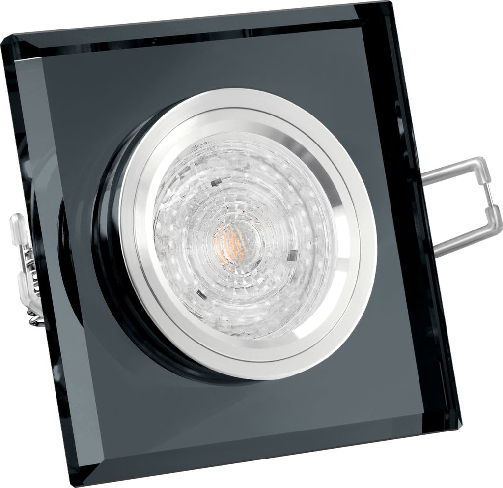 SSC-LUXon LED-Einbaustrahler eckig aus schwarzem Glas mit LED Lampe 4,9W neutral-weiß dimmbar - Kein Trafo erforderlich