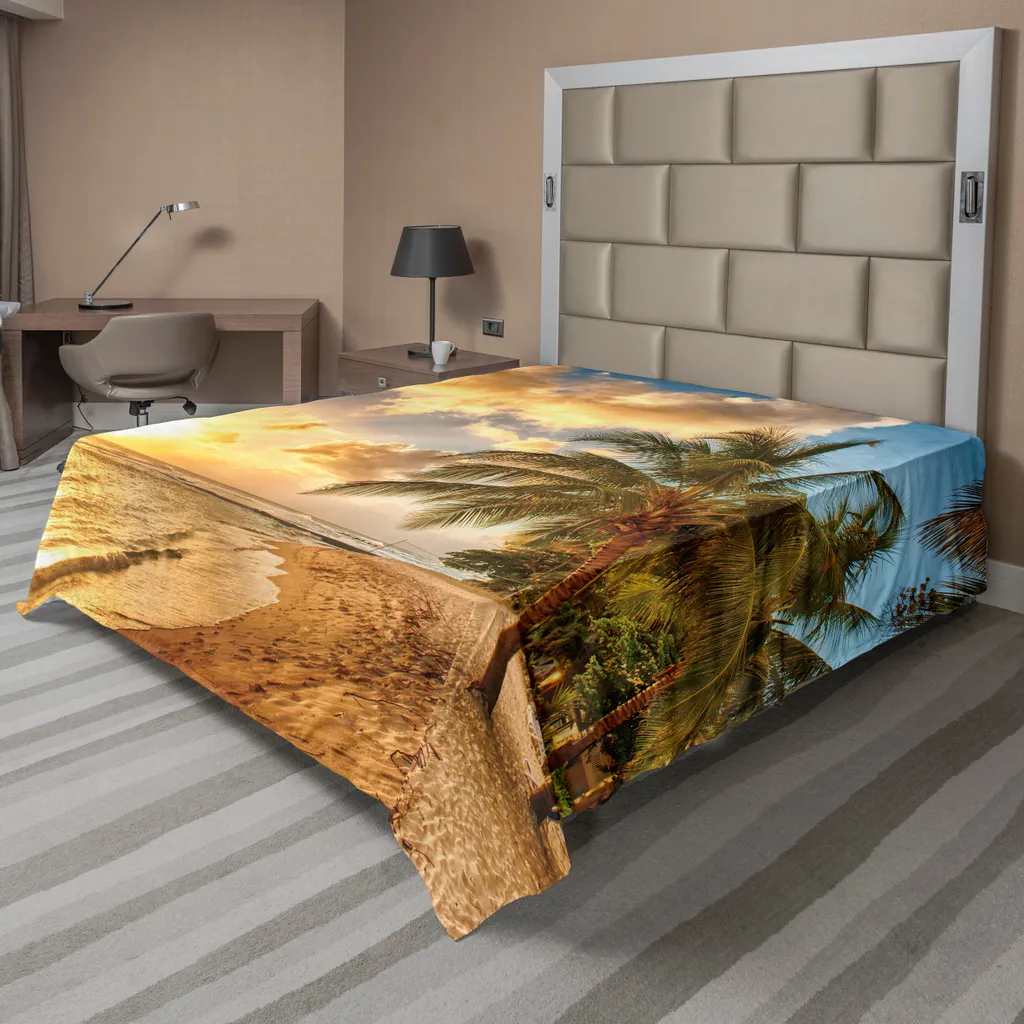 Drap de Lit Supérieur Doux Imprimé Plage de Sable et Horizon Estival