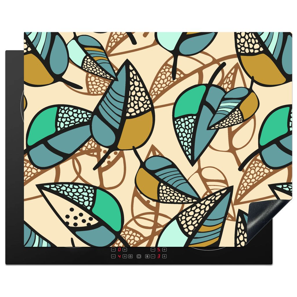 KitchenYeah Herdabdeckplatte Blätter - Bohème - Natur - Muster , 65x52cm, Küche Deko, Glaskeramikkochfeld Herdabdeckung, Abdeckplatte fùr Koc...