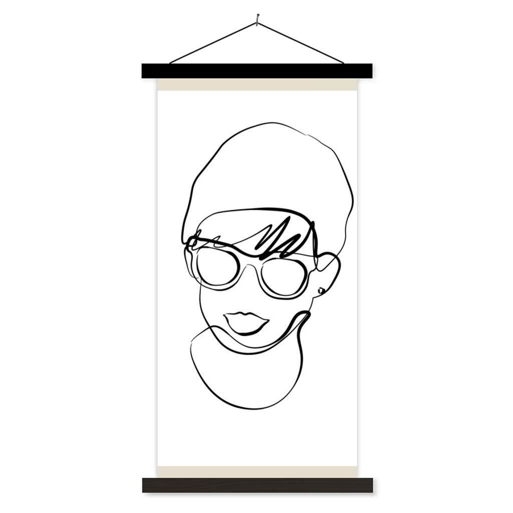 MuchoWow Textilposter Frauen - Minimalismus - Linienkunst 90x180 cm mit schwarzem Rahmen - Dekoration Wohnzimmer