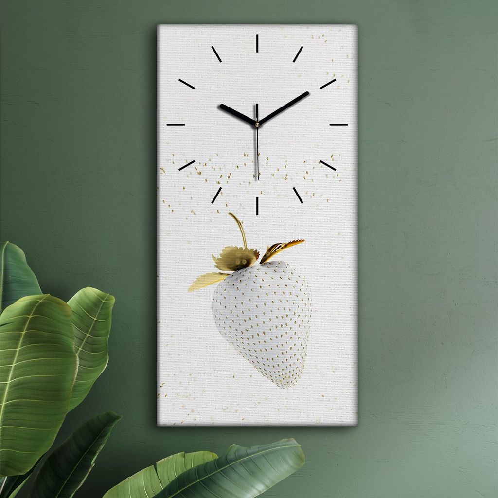 Wohnzimmer Leinwand Uhr Geräuschlos Küche 30x60 Goldenes, Gemüse, Früchte, schwarze Zeiger