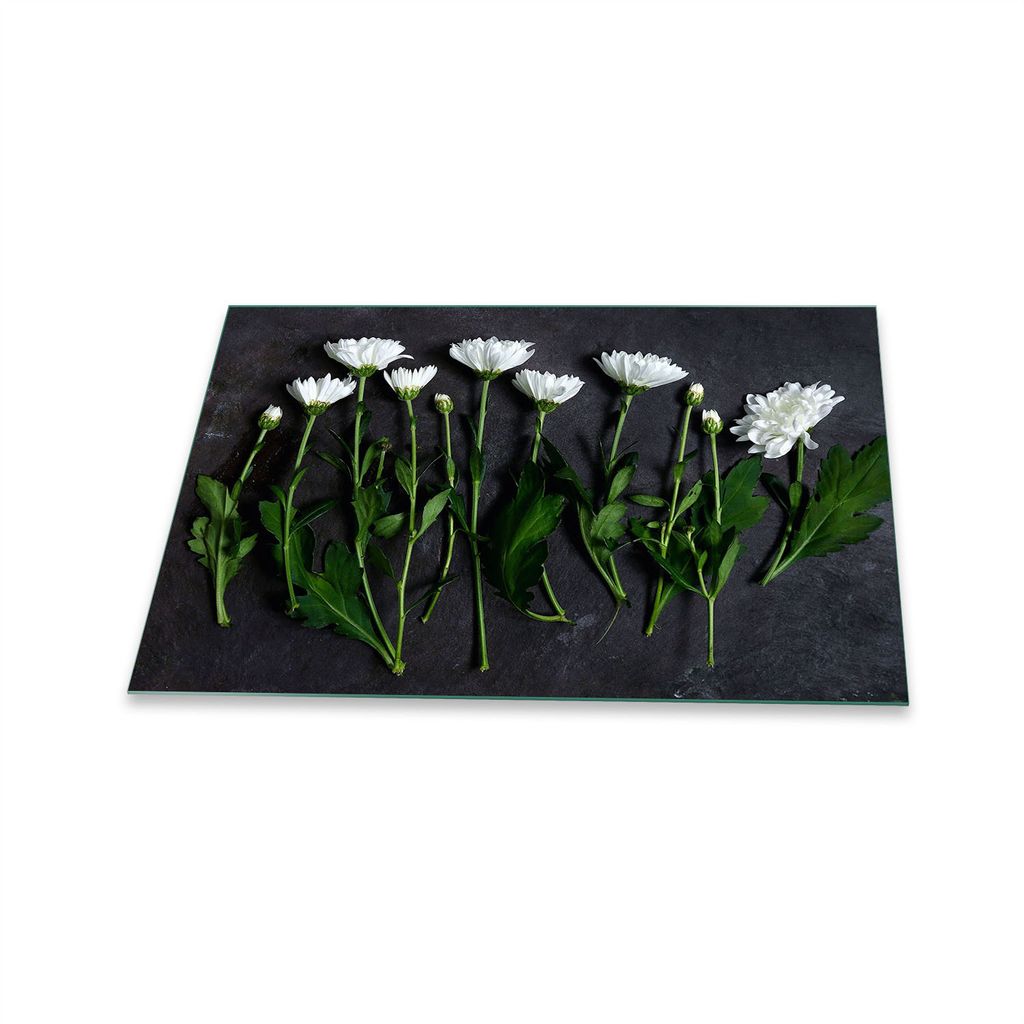 Herdabdeckplatte Glaskeramik 1 Teilig 80x52 Blumen Weiß Abdeckung Glas Spritzschutz