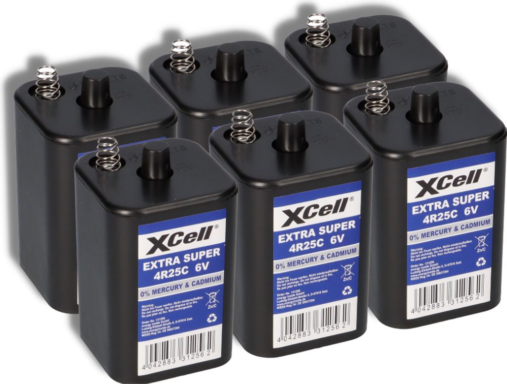 6x XCell 4R25 6V-Block Batterie SET - 6 Volt 9500 mAH