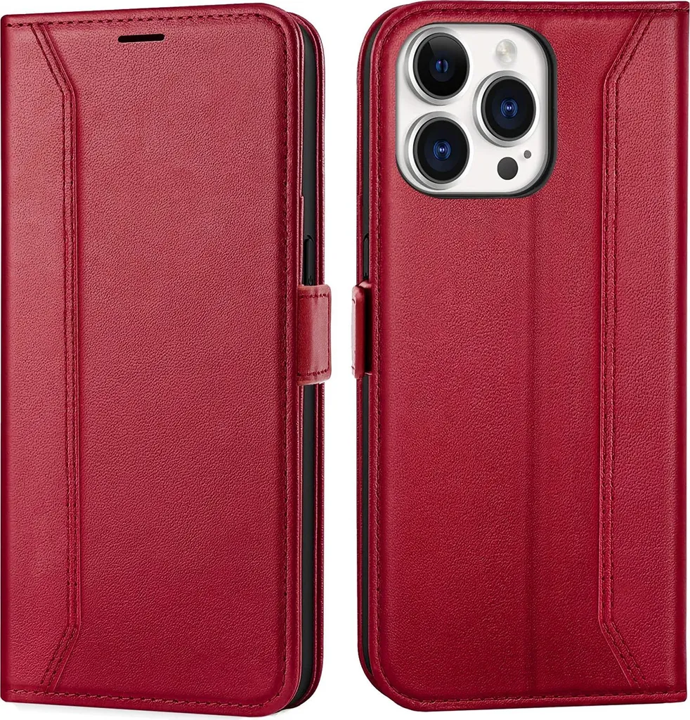 Custodia iPhone 15 Pro Max Flip Rosso - Vera Pelle Artigianale a Libro