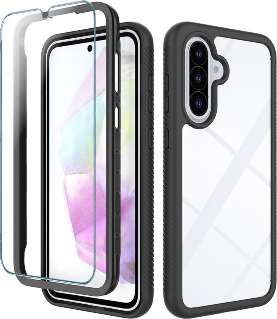 Samsung Galaxy A36 / A56 Handyhülle 2-teilig 360° Grad Hülle mit Displayschutz 9H in Schwarz