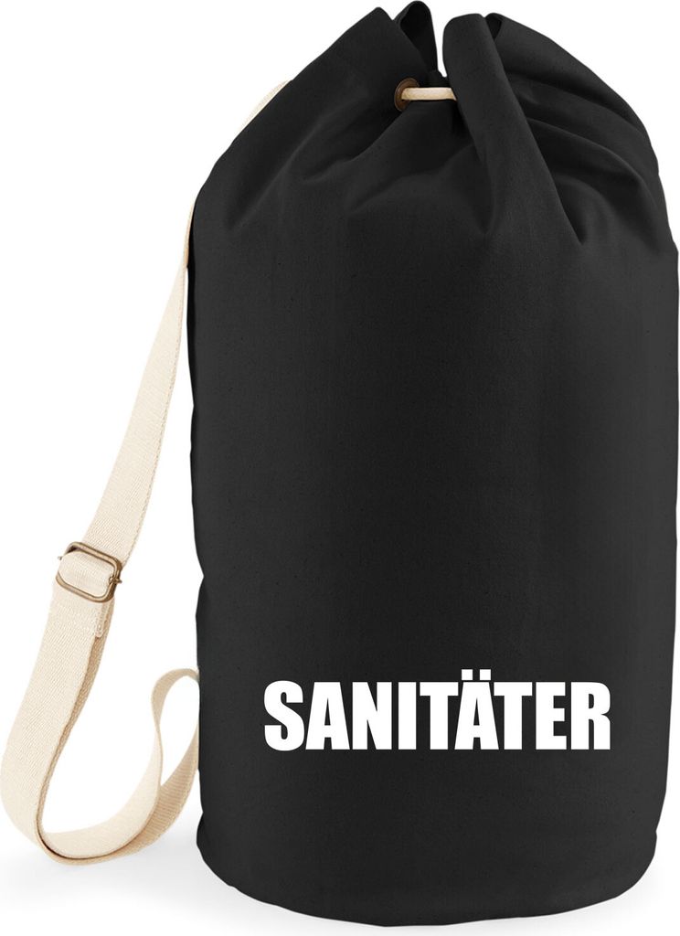 Huuraa Seesack Sanitäter Schriftzug 20 Liter Black Baumwolle Rucksack Geschenkidee