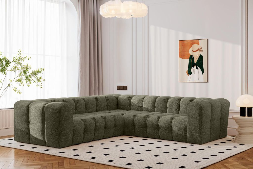 Kaiser Möbel Ecksofa Corner mit Steppung BALOO, Chenille-Stoff Arena, Grün
