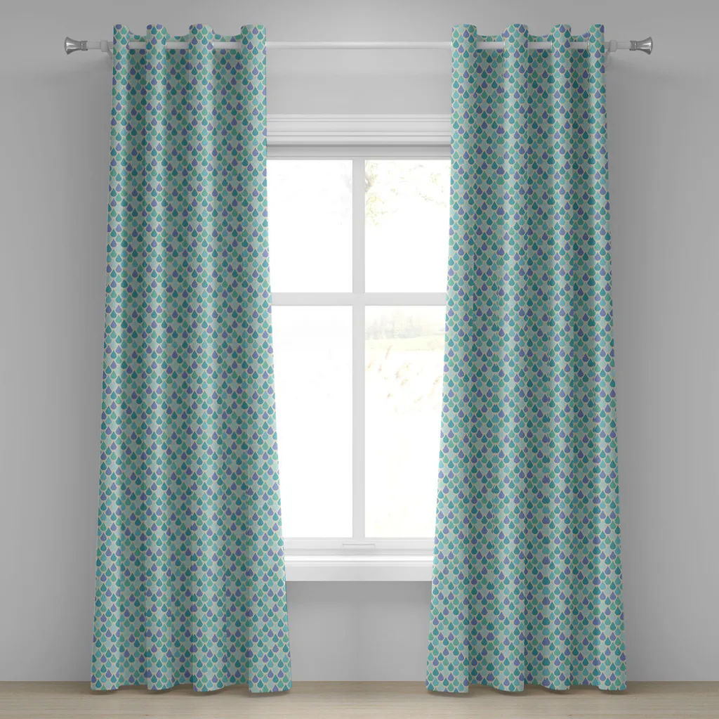 Rideau à œillets bleu sarcelle ABAKUHAUS 280x175 cm motif gouttes d'eau