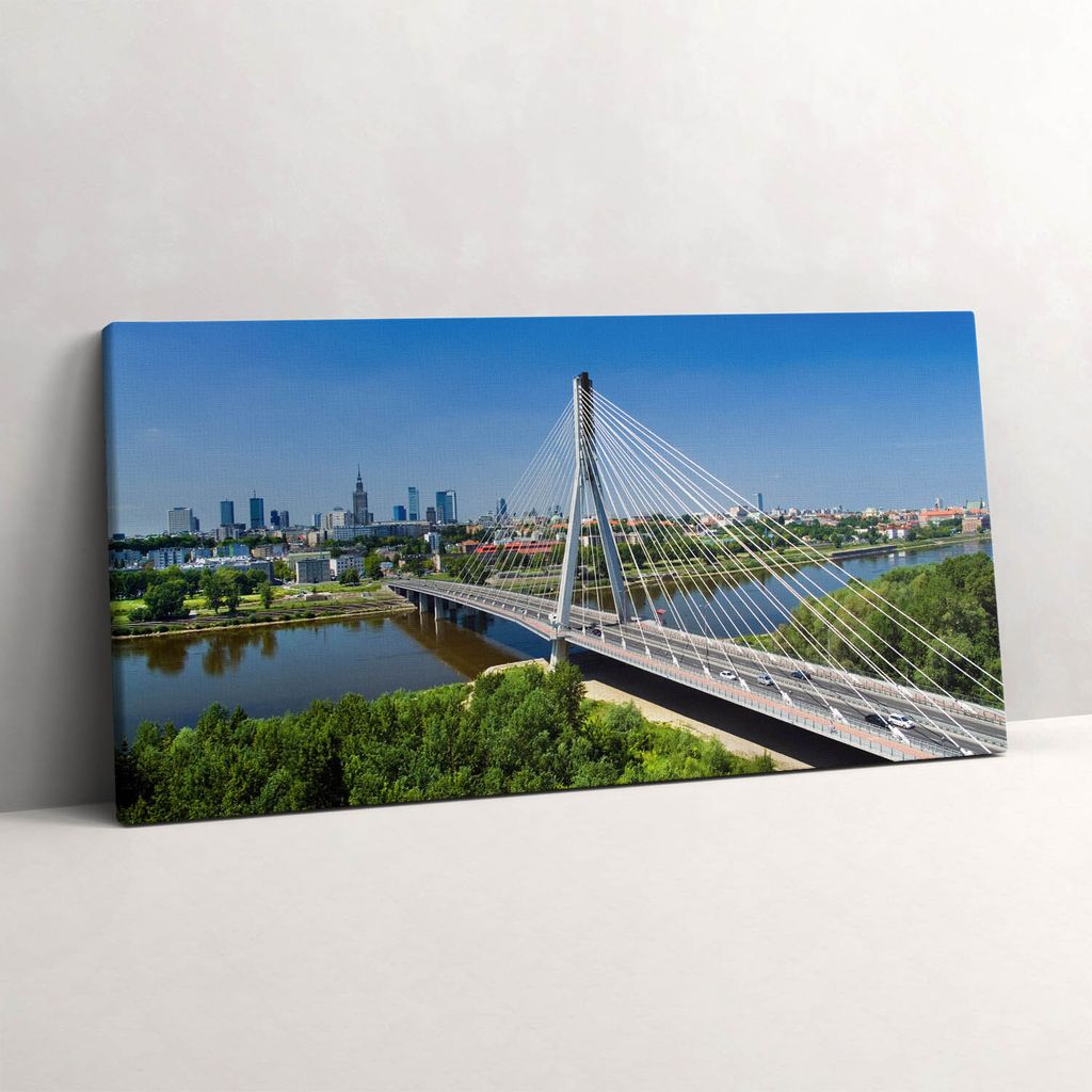 Brücke in Warschau über die Weichsel – Leinwandbild Wandbild – 100x50 cm – Leinwandbilder – Wandbilder – Schlafzimmer – Flur