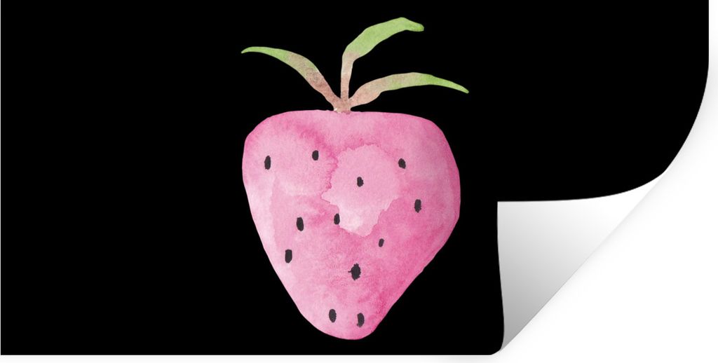 MuchoWow Wandtattoo Wandsticker Wandaufkleber Erdbeere - Aquarellfarbe - Schwarz 80x40 cm Selbstklebend und Repositionierbar - Aufkleber