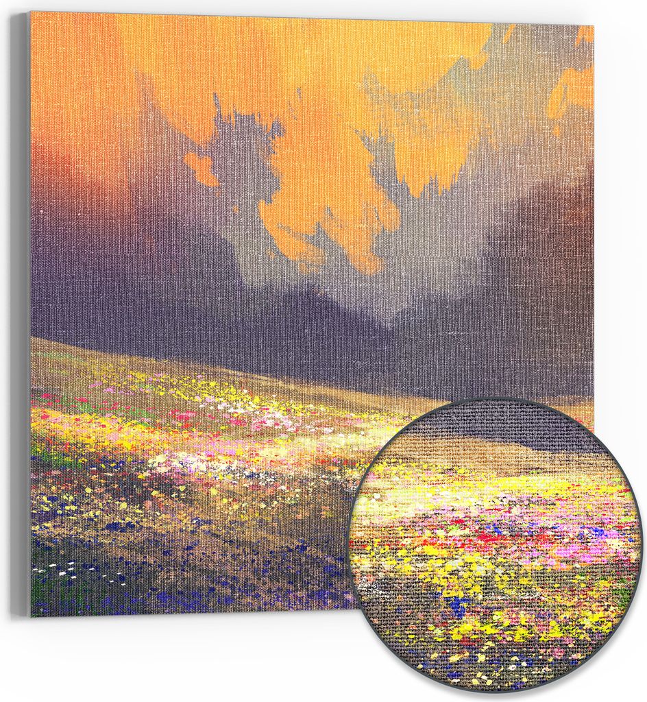 DEQORI Hybrid Leinwand Bild 50x50 cm 'Malerische Blumenpracht' Wandbild Glas flach modern